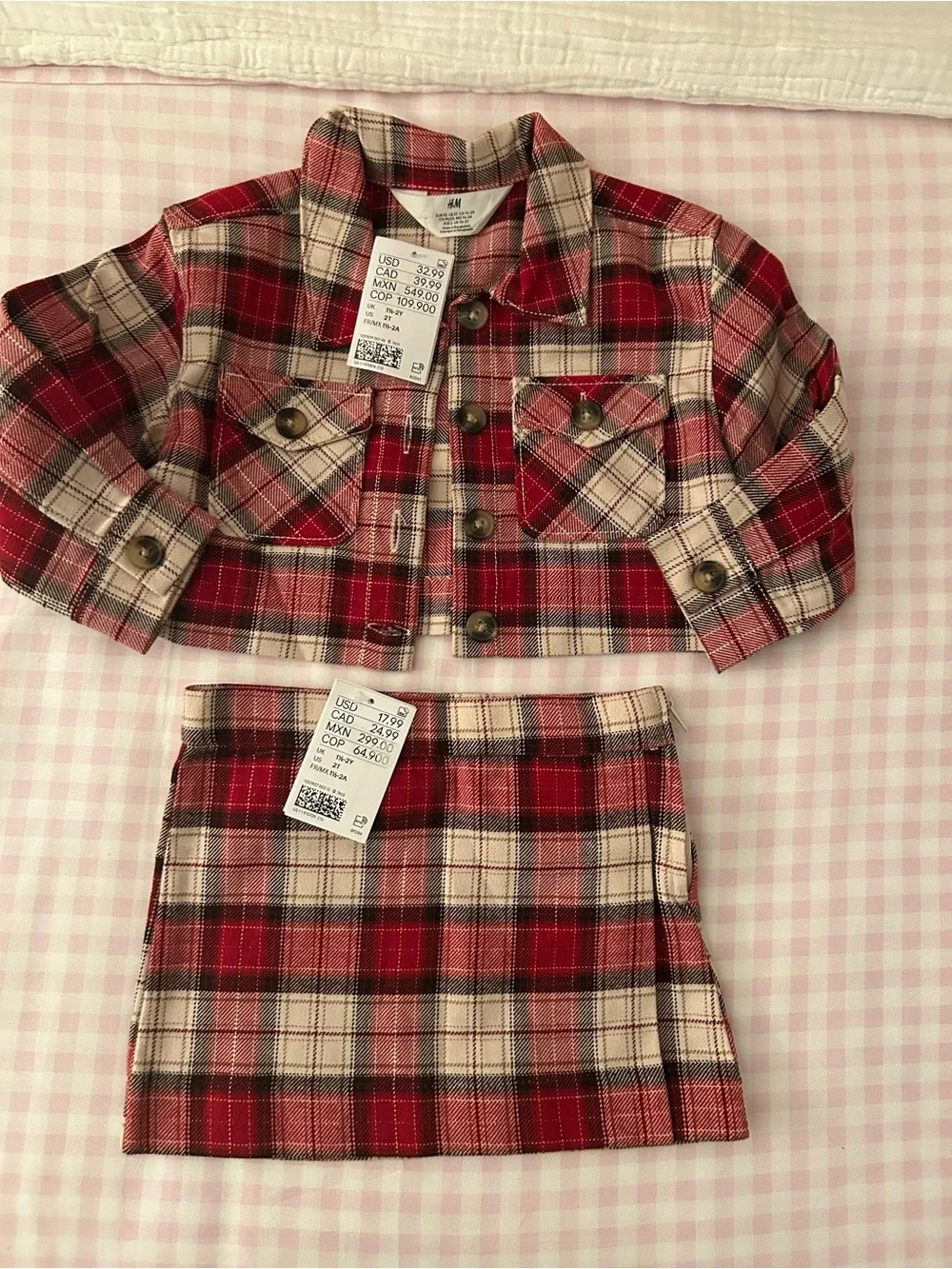 H&M Red and Cream Plaid Kids Matching Set - Jacket & Skirt
